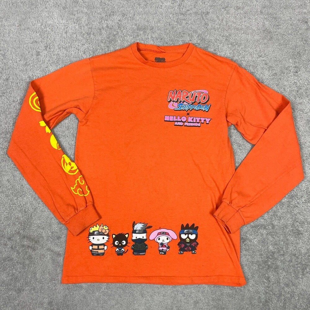 Naruto Hello Kitty Shirt Mens Small Orange Long Sleeve Flaws